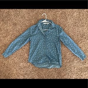 Blue and White Long Sleeve Shirt Heart Pattern - S